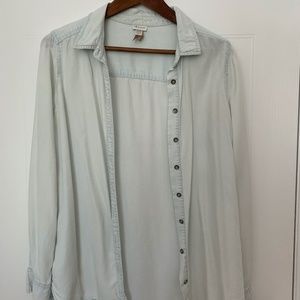 Long button down lightweight jeans shirt